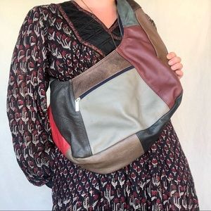 VTG Soft Leather Patchwork Sling Hobo Shoulder Bag